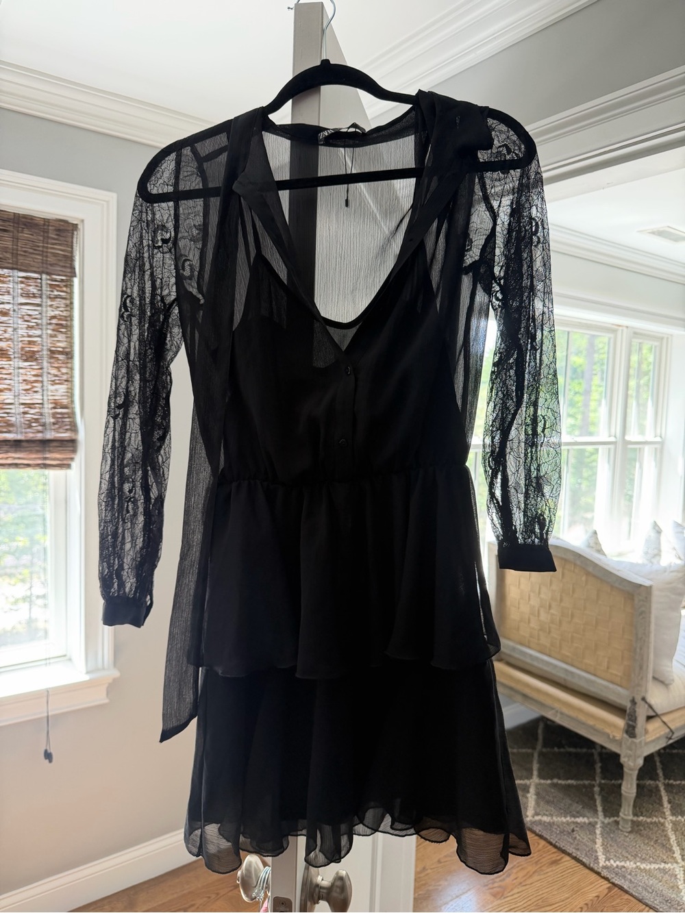 Zara Sheer Black V-Neck Layered Dress